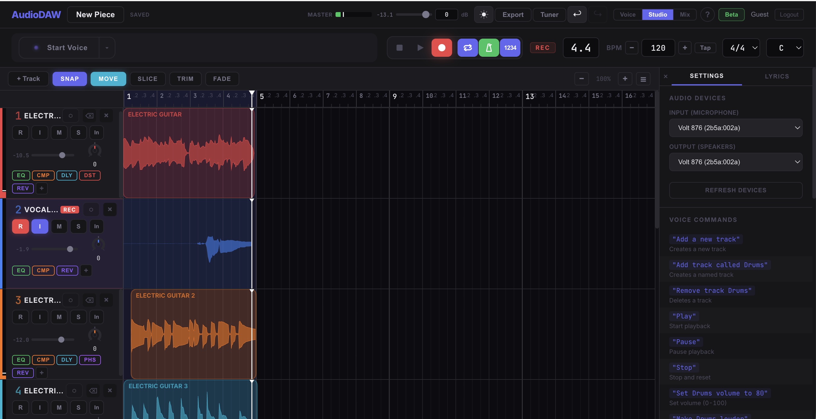 Armed track with live waveform